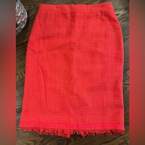 J. Crew Tweed Knit Orange/Red Pencil Skirt with Fringes